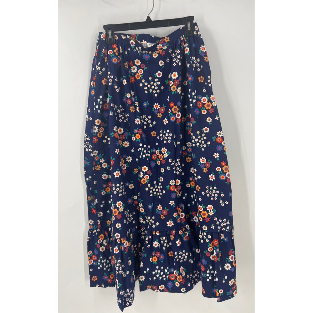 Austin Hill vintage floral print cotton tiered ruffle hem  70s maxi skirt